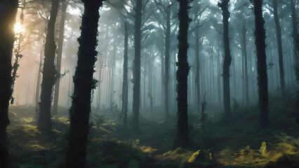 Naklejka premium deserted forest with view of dry trees,Generative AI