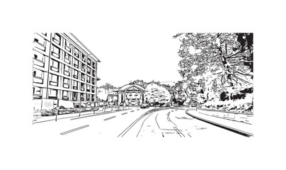 Print Building view with landmark of St. Gallen is the
city in Switzerland. Hand drawn sketch illustration in vector.