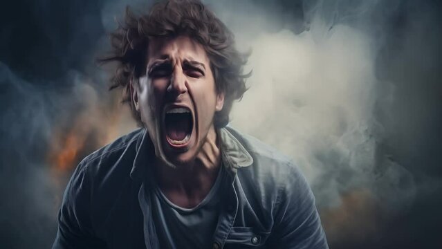 A man screaming and a copyspace 