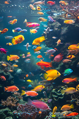 Underwater Symphony: An Artistically Illuminated Tropical Fish Aquarium Showcasing Quality Care