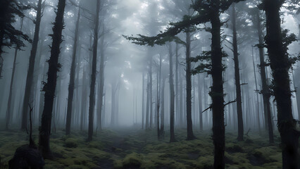 Fototapeta premium deserted forest with view of dry trees,Generative AI