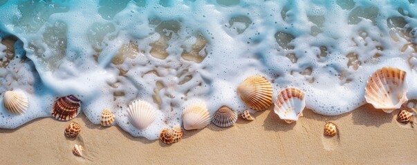 Fototapeta premium banner Sea coast with white sand shells