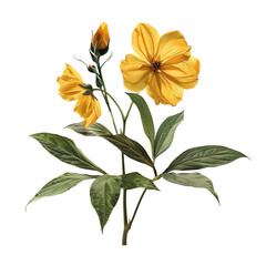 Yellow Flower With Green Leaves isolated on a transparent background 
