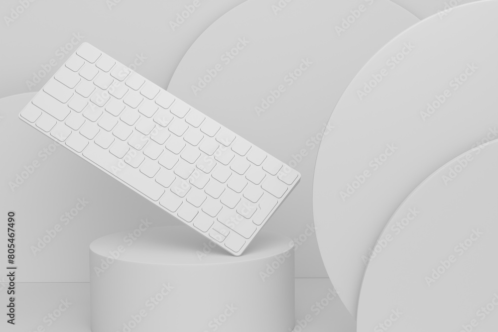 Poster abstract scene or podium with computer keyboard on monochrome