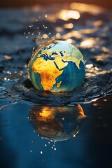 Creative depiction of a pastel Earth gently dissolving into a puddle, symbolizing environmental decay