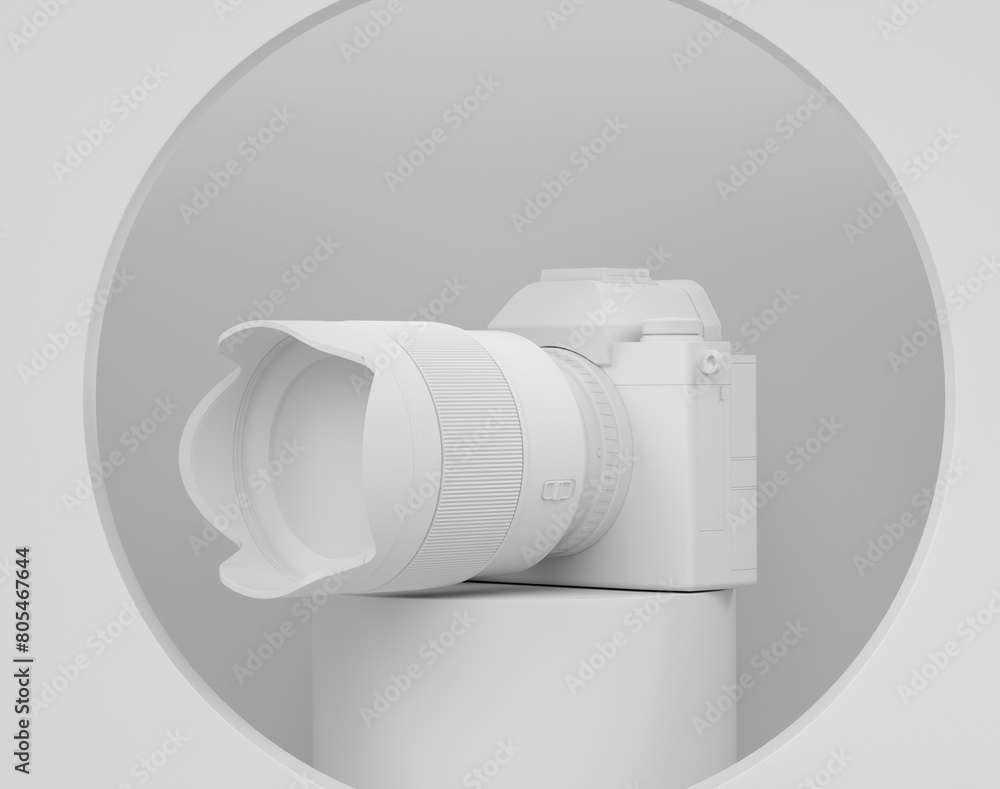 Aufkleber abstract scene or podium with nonexistent dslr camera and lens on monochrome