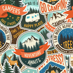 Fototapeta premium Summer camp seamless pattern or background. Vector. Fabric, textile, wallaper.