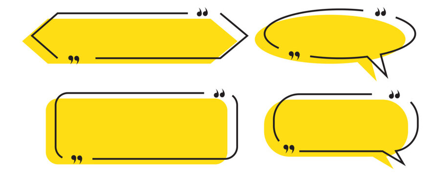 Quote box frame set. Texting quote boxes. Templates of texting black line quote frames for definition, remark, and citation design. Vector illustration. Tex border collection. EPS 10