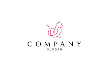 cat logo with combination of love symbols in monoline design style