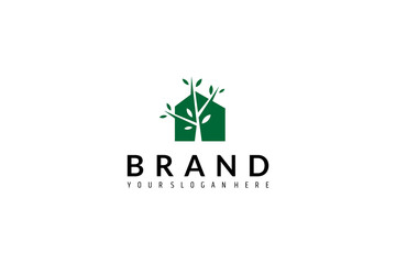 green house logo with tree in flat design style