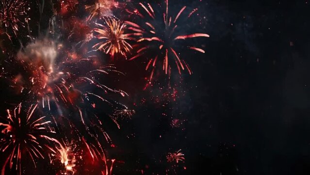 fireworks on black background, frame or border from golden sparks and firecrackers