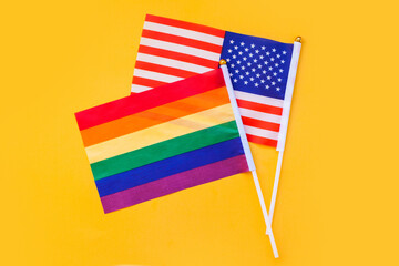 Lgbt flag and american stars and stripes flag. Gay pride month, Human rights in United States, USA....