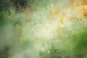 Gritty and bold, grunge green olive texture abstract background with paint splatters and strokes on canvas