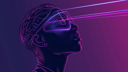 Obraz premium A woman's face is projected on a purple background with a blue and purple glow