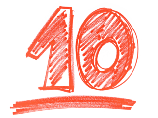 Grunge number ten 10, red marker isolated on white