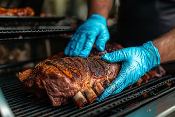 rubbing meat with condiments