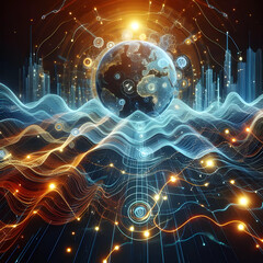 Obraz premium sound waves, and oceans of symbols, from science, Generative AI