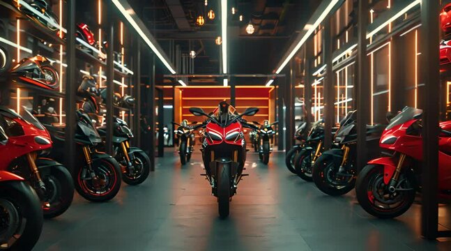 Clean sport motorcycle dealer footage
