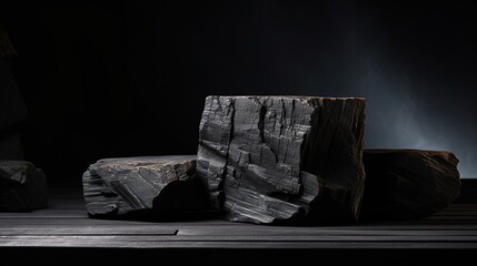 Black stone podium with white lighting for display products
