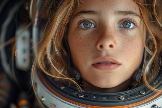Close-up view of a child adorned with an astronaut helmet indicating curiosity and futuristic dreams
