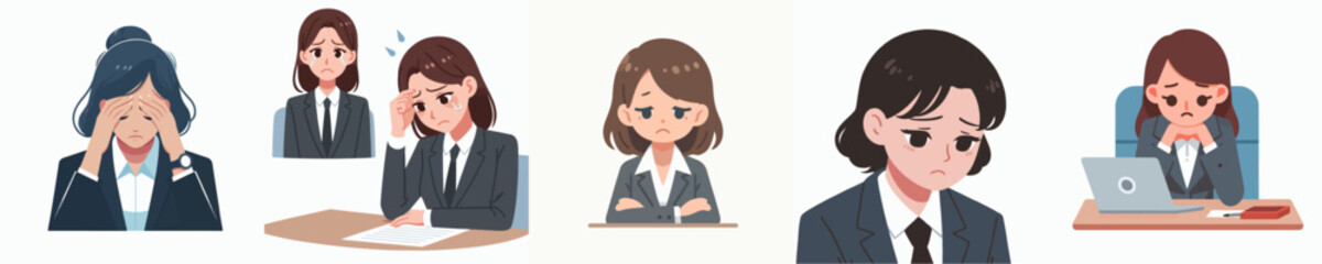 collection of vector illustrations of business people with stressed expressions