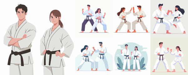 collection of vector illustrations of karate