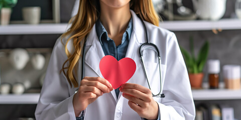 Healthcare Professional Holding a Red Heart, Symbolizing Care and Compassion in Medicine