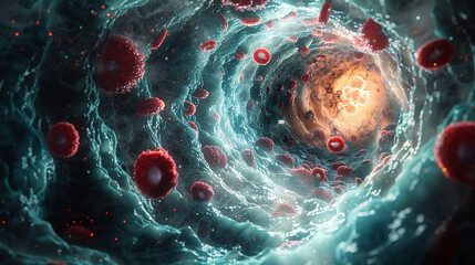 Explore the inner workings of the circulatory system using a high-definition microscope to witness the precise movements of a white blood cell as it chases down invaders