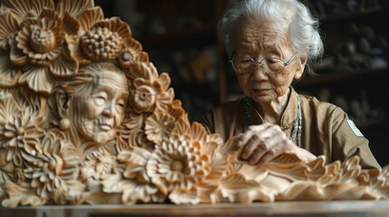  See the exquisite woodwork created by an aging craftswoman as she painstakingly forms and carves...
