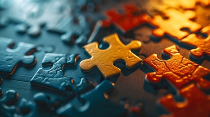 Detailed view of a puzzle pieces, showing intricate design and texture