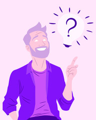 man in elegant suit having an idea, illustration with flat pink and purple colors