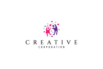 creative kids logo with decorated knickknack icons in colorful vector design style