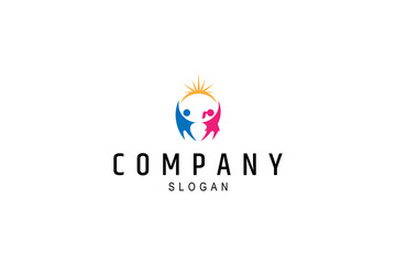 cheerful child icon logo with sunlight background in flat vector design style