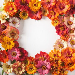 Fototapeta premium Bright Zinnia Edge, Colorful Border, A Colorful Border of Zinnias