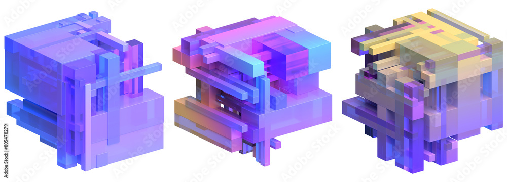 Poster set of abstract geometric structures, 3d render