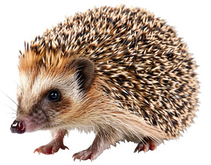 Detailed image of a hedgehog in motion isolated on transparent background