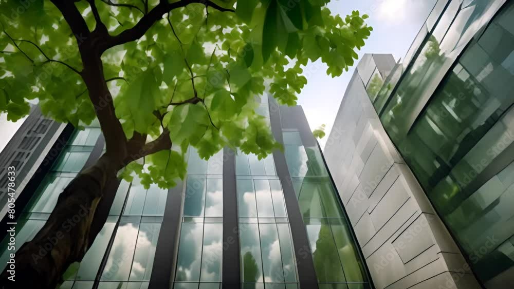Poster tree standing before tall building generative ai