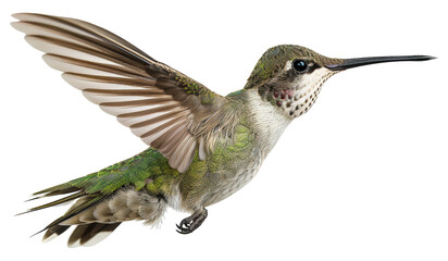 Fototapeta premium Hummingbird in flight captured with detailed wing motion isolated on transparent background