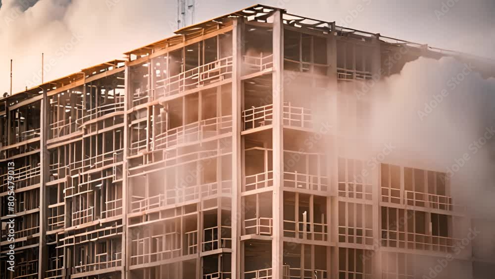Poster significant building under renovation with scaffolding generative ai