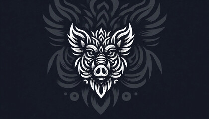 Fototapeta premium A bold wild boars head illustration on dark background