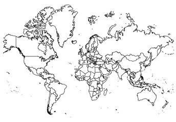 Outline of the map of World with regions