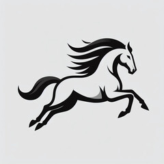 A black horse running on white square background