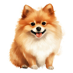Obraz premium AI-Generated Watercolor cute Pomeranian Clip Art Illustration. Isolated elements on a white background.