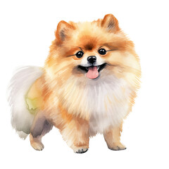 Obraz premium AI-Generated Watercolor cute Pomeranian Clip Art Illustration. Isolated elements on a white background.