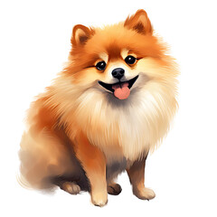 Obraz premium AI-Generated Watercolor cute Pomeranian Clip Art Illustration. Isolated elements on a white background.
