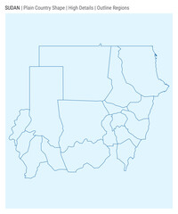 Sudan plain country map. High Details. Outline Regions style. Shape of Sudan. Vector illustration.