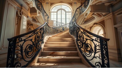 Obraz premium A Grand Staircase with Elegant Railings and New Treads, attractively decorate