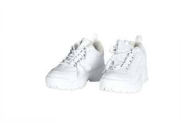  White Running Shoes. Winter insulated white sneakers sport footwear on isolated background
