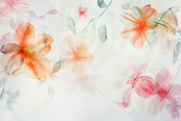 Watercolor paintings, floral patterns, gentle Thai style. On a bright white background Gives an airy feeling