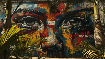 Fototapeta premium Transform traditional street art into a multi-dimensional masterpiece against sweeping environmental backgrounds Embrace unconventional camera angles to craft a fresh perspective that captivates and i